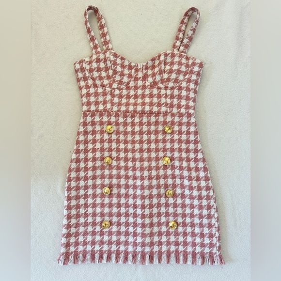 Forever 21 Pink and White Plaid Mini Tweed Dress S - Picture 5 of 11